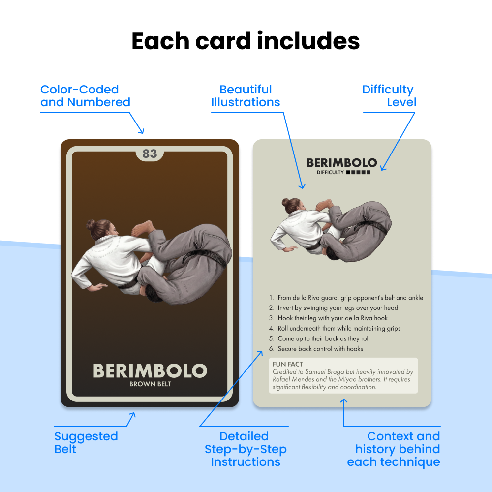 FlowDeck™ BJJ Flashcards – 100 Essential Jiu Jitsu Techniques from White to Black Belt